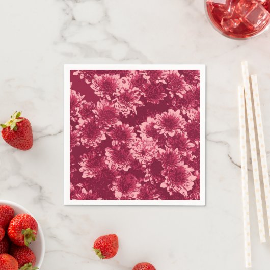 Modern Graphic Dahlia Pattern, Bourgogne en Roze Servetten (Insitu)