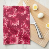 Modern Graphic Dahlia Pattern, Bourgogne en Roze Theedoek (Quarter Fold)
