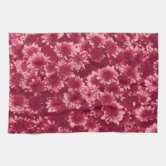 Modern Graphic Dahlia Pattern, Bourgogne en Roze Theedoek (Horizontaal)