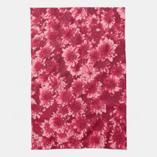 Modern Graphic Dahlia Pattern, Bourgogne en Roze Theedoek