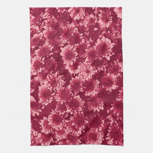 Modern Graphic Dahlia Pattern, Bourgogne en Roze Theedoek (Verticaal)