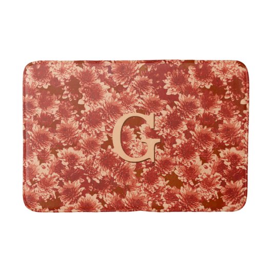 Modern Graphic Dahlia Pattern, Mandarijns Oranje Badmat (Voorkant)