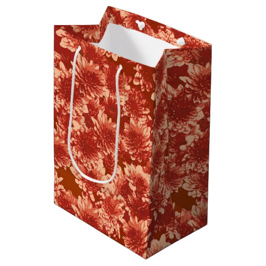 Modern Graphic Dahlia Pattern, Mandarijns Oranje Medium Cadeauzakje (Voorkant Gekanteld)