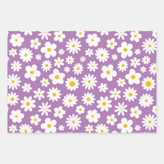Modern Graphic Daisy Roze Blauw & Paarse Pastel Inpakpapier Vel (Voorkant 3)