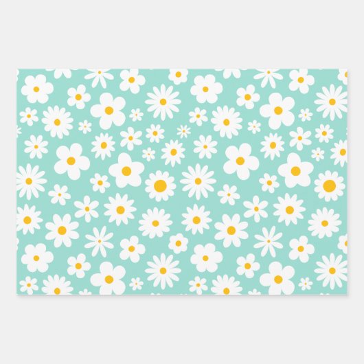 Modern Graphic Daisy Roze Blauw & Paarse Pastel Inpakpapier Vel (Voorkant 2)