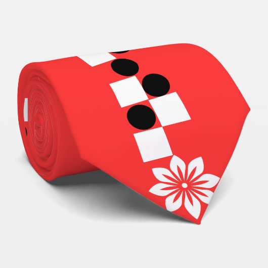 Modern Graphic Edge: Crimson Bloom Silk Stropdas (Opgerold)