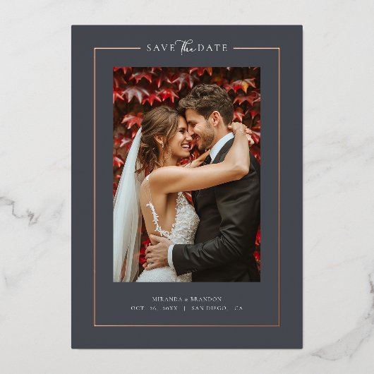 Modern Graphit Elegant Photo Wedding Save the Date Folie Uitnodiging (Voorkant)