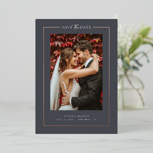 Modern Graphit Elegant Photo Wedding Save the Date Folie Uitnodiging (Staand Voorkant)