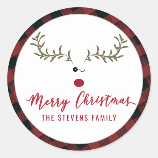 Modern grappig holly rendierscript voor kerst ronde sticker (Voorkant)