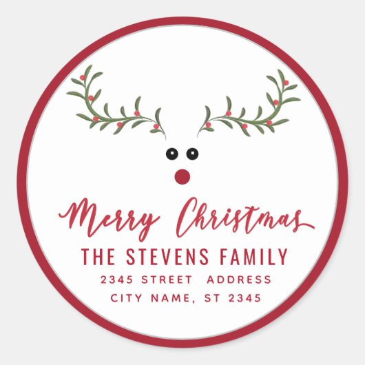 Modern grappig holly rendierscript voor kerst ronde sticker (Voorkant)