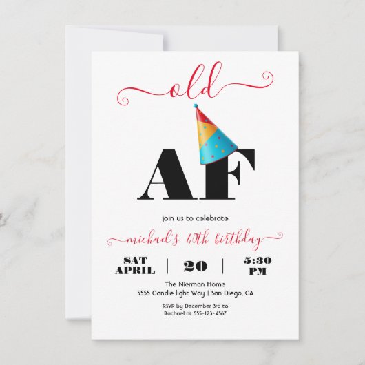 Modern Grappig Oud AF Verjaardagsfeestje Kaart (Voorkant)