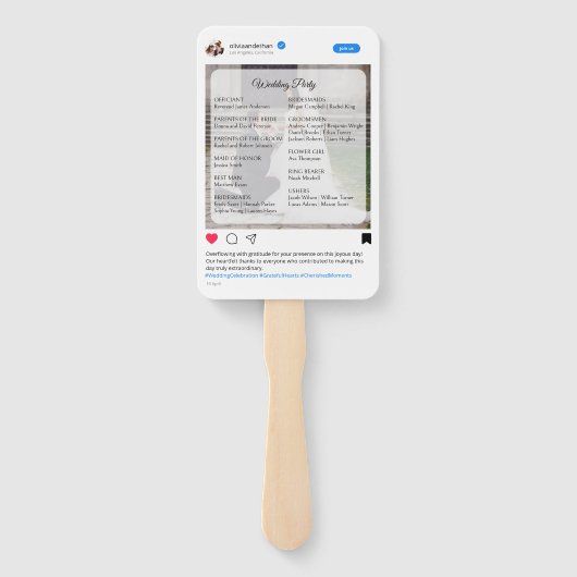 Modern grappig social media bruiloft programma handwaaier (Achterkant)