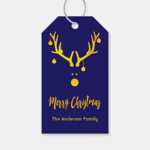 Modern grappige knuffelige Kerstmis gouden rendier Cadeaulabel