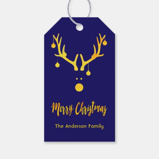 Modern grappige knuffelige Kerstmis gouden rendier Cadeaulabel (Voorkant)
