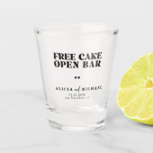 Modern grappige open bar bruiloft redt de datum shot glas (Voorkant)