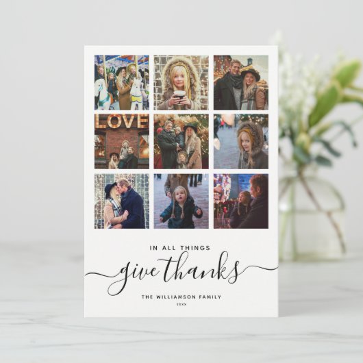 Modern Gratitude-script | 9 Eenvoudige fotocollage Feestdagenkaart (Staand voorkant)