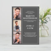 Modern Gray 3 Foto Graduation Party Kaart (Staand voorkant)