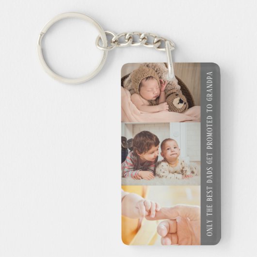 Modern Gray 3 Fotocollage voor opa Sleutelhanger (Voorkant)