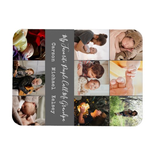 Modern Gray 9 Photo Collage voor opa Magneet (Horizontaal)