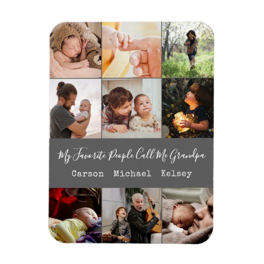 Modern Gray 9 Photo Collage voor opa Magneet (Verticaal)