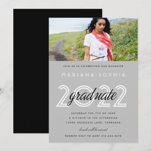 Modern Gray Afstuderen Fotouitnodiging Kaart (Voorkant / Achterkant)