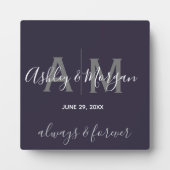 Modern Gray and Blue Monogram Wedding Keepslag Fotoplaat (Voorkant)
