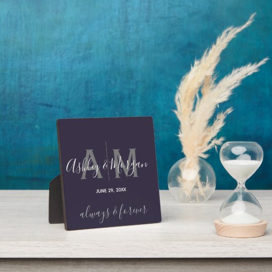 Modern Gray and Blue Monogram Wedding Keepslag Fotoplaat (Insitu)
