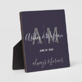 Modern Gray and Blue Monogram Wedding Keepslag Fotoplaat (Voorkant)