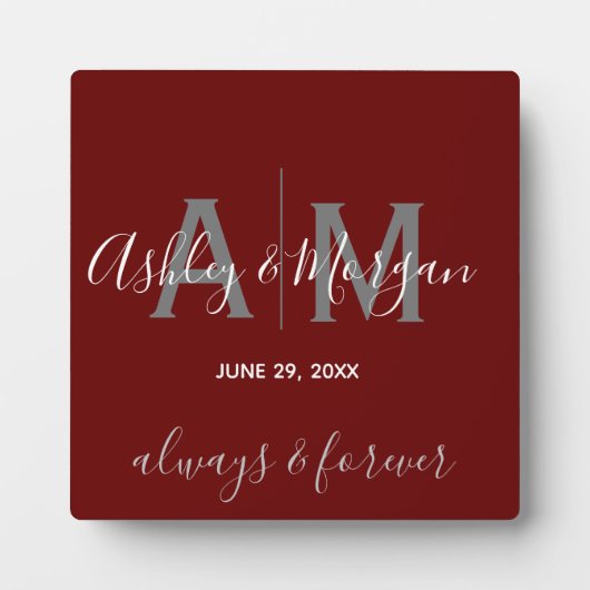 Modern Gray and Red Monogram Wedding Keepomwille Fotoplaat (Voorkant)