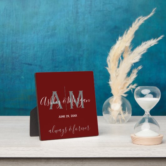 Modern Gray and Red Monogram Wedding Keepomwille Fotoplaat (Insitu)