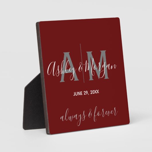 Modern Gray and Red Monogram Wedding Keepomwille Fotoplaat (Voorkant)