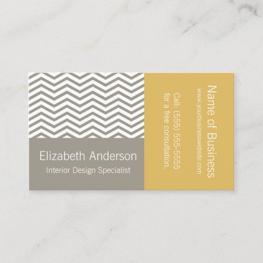 Modern Gray and White Chevron Interior Designer Visitekaartje (Voorkant)