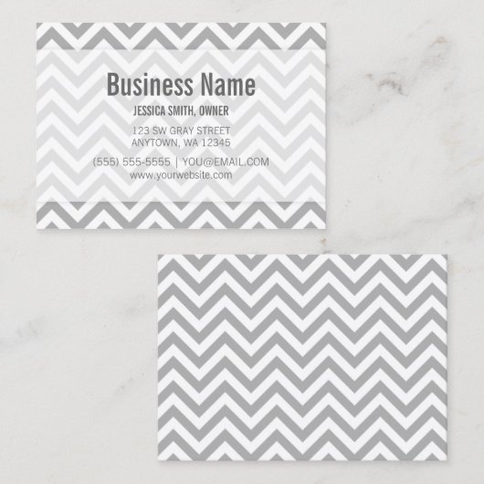 Modern Gray and White Chevron Pattern Visitekaartje (Voorkant / Achterkant)