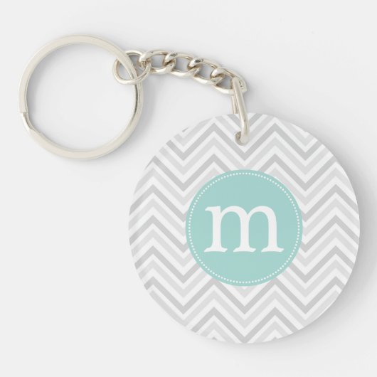 Modern Gray and White Chevron Personalized Sleutelhanger (Voorkant)