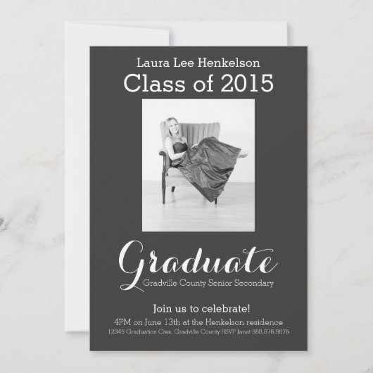 Modern Gray and White Photo Afstuderen Kaart (Voorkant)