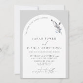 Modern Gray Arch Botanical Script Weddenschap Kaart (Voorkant)