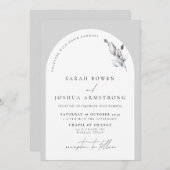 Modern Gray Arch Botanical Script Weddenschap Kaart (Voorkant / Achterkant)