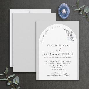 Modern Gray Arch Botanical Script Weddenschap Kaart