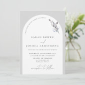 Modern Gray Arch Botanical Script Weddenschap Kaart (Staand voorkant)