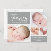 Modern Gray Birth Announcement Briefkaart (Voorkant / Achterkant)