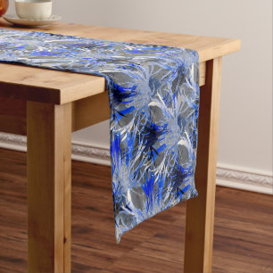 Modern Gray & Blue Artistic Floral Pattern Medium Tafelloper
