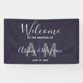Modern Gray & Blue Couple Monogram 36x24 bruiloft Spandoek (Horizontaal)