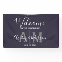 Modern Gray & Blue Couple Monogram 36x24 bruiloft