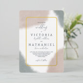 Modern Gray Blue Terracotta Waterverf Wedding Foi Folie Uitnodiging (Staand Voorkant)