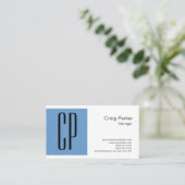 Modern Gray Blue White Monogram Professional Visitekaartje (Staand voorkant)