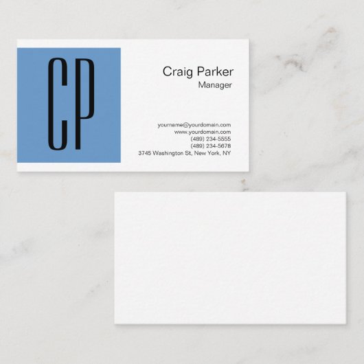 Modern Gray Blue White Monogram Professional Visitekaartje (Voorkant / Achterkant)