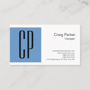 Modern Gray Blue White Monogram Professional Visitekaartje