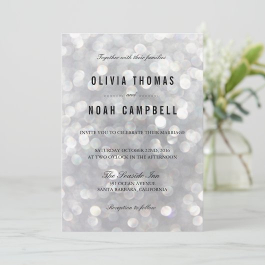 Modern Gray Blur Lights Elegant Wedding Invitation Kaart (Staand voorkant)
