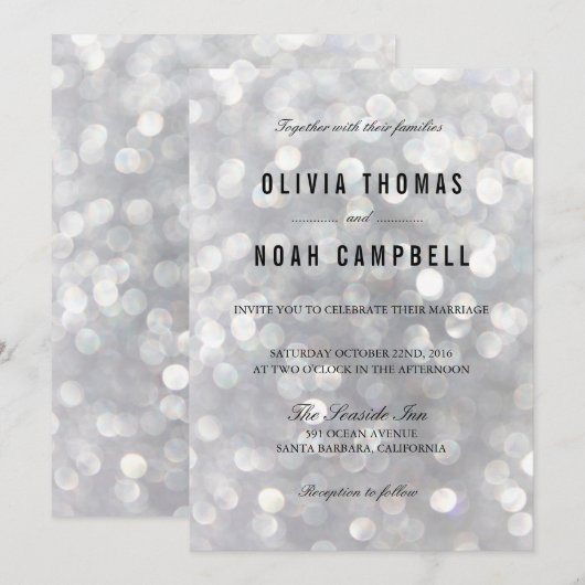 Modern Gray Blur Lights Elegant Wedding Invitation Kaart (Voorkant / Achterkant)