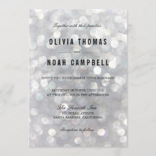 Modern Gray Blur Lights Elegant Wedding Invitation Kaart
